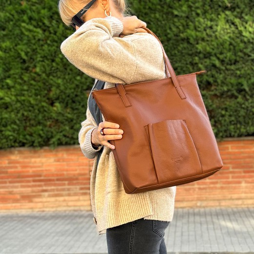 Bolso de hombro Shopper con bolsillo CUIROTS Classic de piel