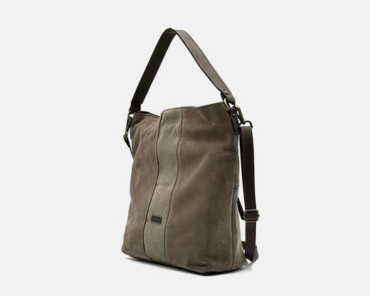 Bolsa CUIROTS Bi de ombro e crossbody em couro dividido e veludo cotelê