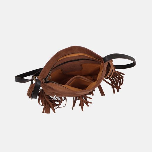 Bandolera rectangular de flecos Bravo de serraje