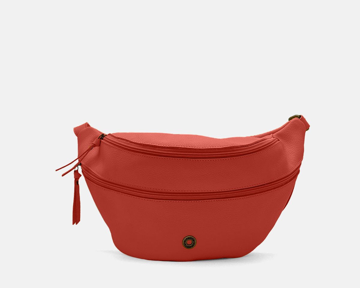 Bandolera tipo riñonera CUIROTS Seta doble cremallera de piel Amarillo