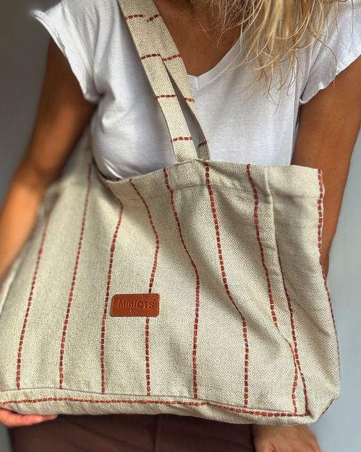 Bolsa de compras grande MINIOTS com listras tipo boiler