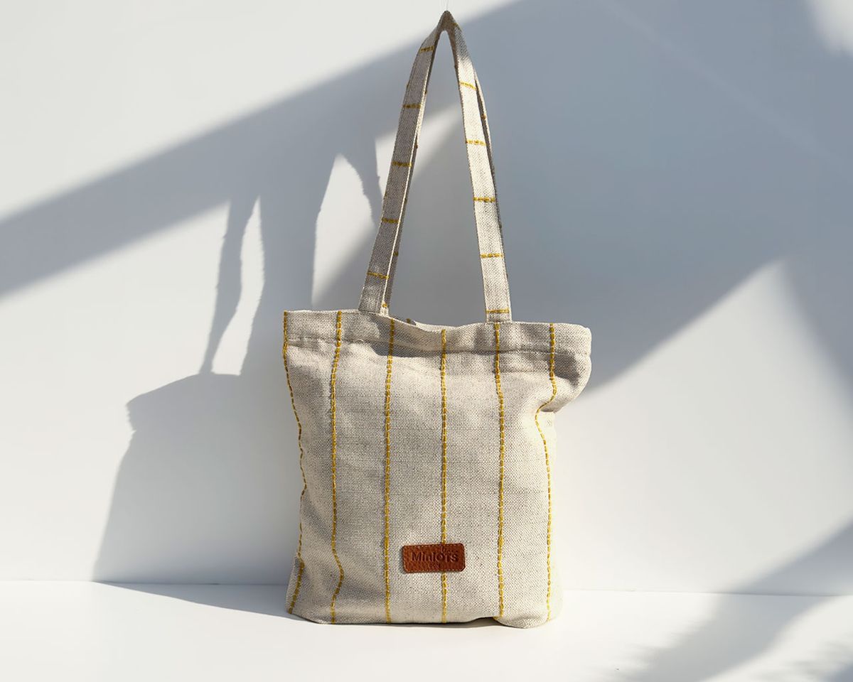 Bolsa tipo shopper mediana MINIOTS rayas amarillas