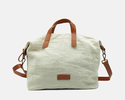 Bolso bowling de mano  y bandolera de lino reciclado