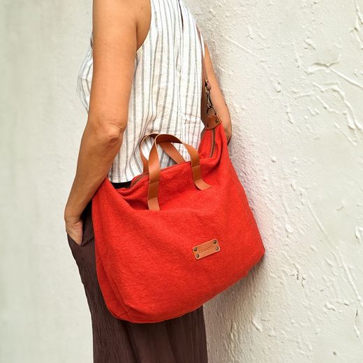 Bolso bowling de mano  y bandolera de lino reciclado