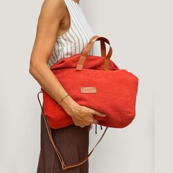 Bolso bowling de mano  y bandolera de lino reciclado