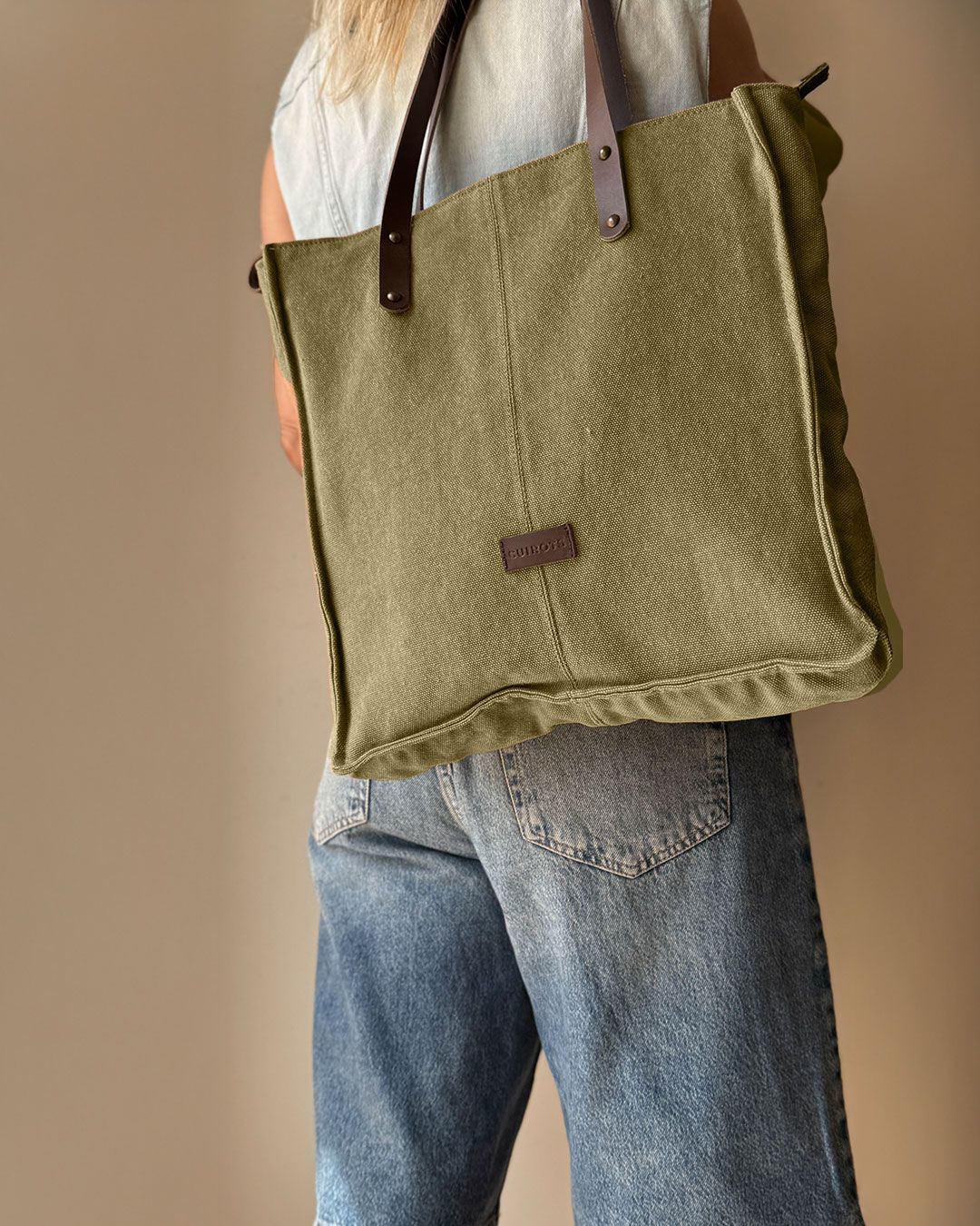 Bolso de hombro tipo shopper CUIROTS Canvas Beige
