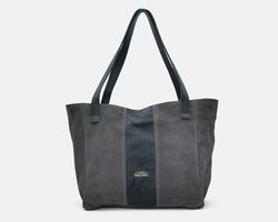 Tote Bag CUIROTS Bolsa tiracolo bi em couro split e veludo cotelê