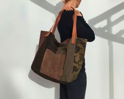 Bolso de hombro tote XL CUIROTS Patchwork de Serraje y lona