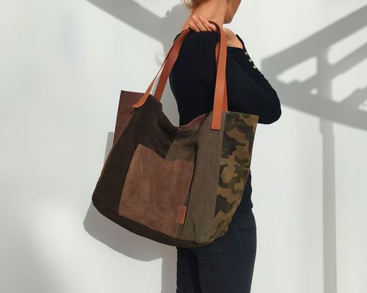 Bolso de hombro tote XL CUIROTS Patchwork de Serraje y lona