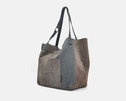 Bolso de hombro tote XL CUIROTS Patchwork de Serraje y lona