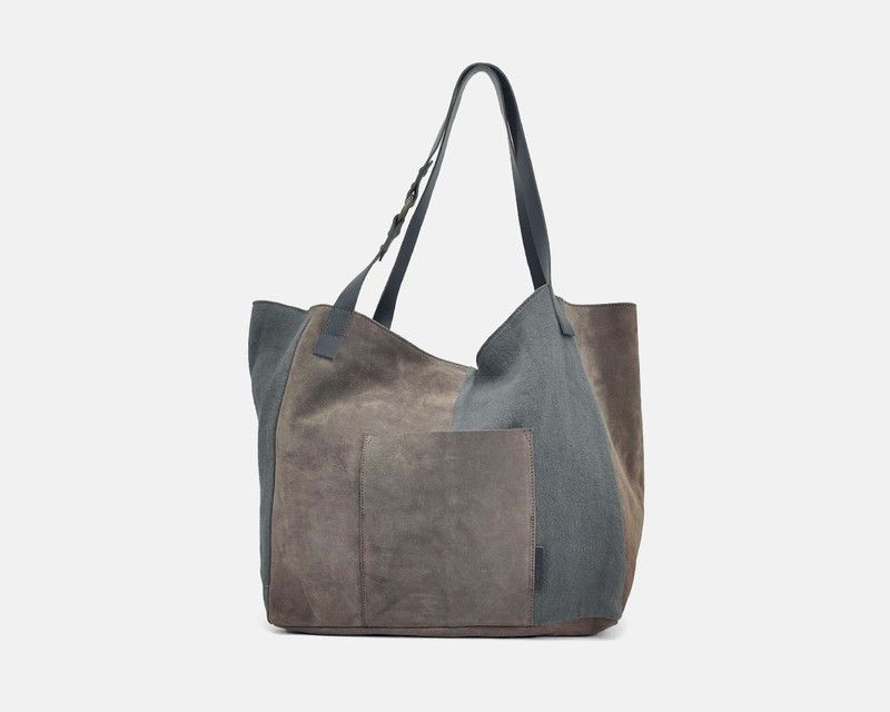 Bolso de hombro tote XL CUIROTS Patchwork de Serraje y lona Taupe