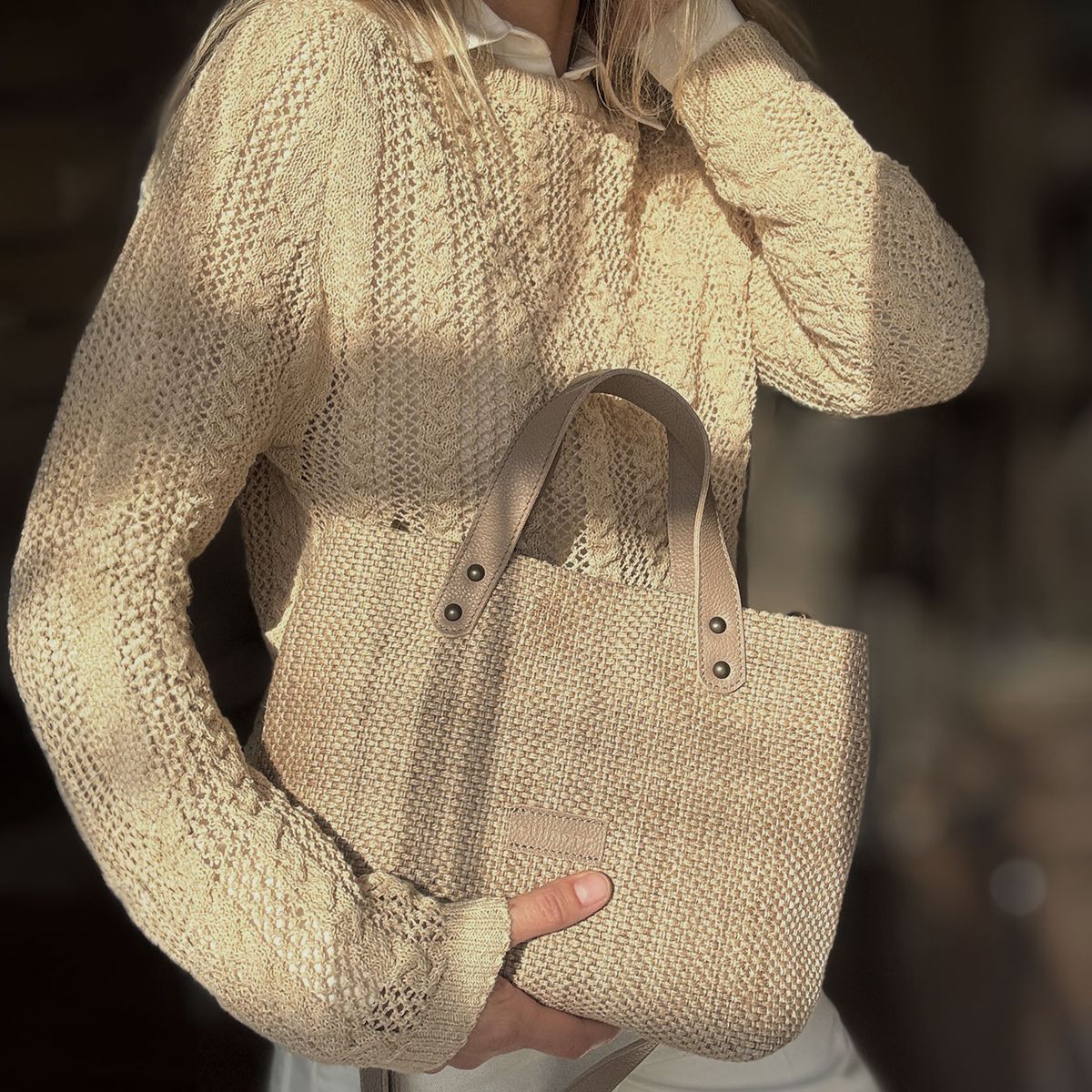 Bolso de mano de rafia CUIROTS Ibiza Beige