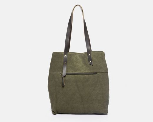 Bolso Shopper Diagonal de lona y piel