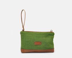 Bolso Wristlet de lino reciclado y piel