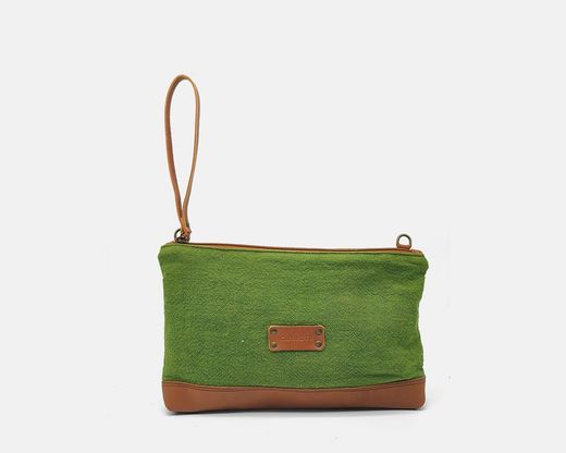 Bolso Wristlet de lino reciclado y piel