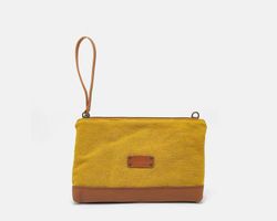 Bolso Wristlet de lino reciclado y piel