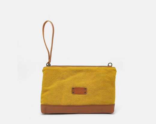 Bolso Wristlet de lino reciclado y piel