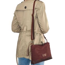 Bolso Wristlet de lino reciclado y piel