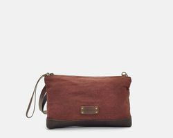 Bolso Wristlet de lino reciclado y piel