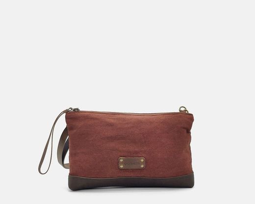 Bolso Wristlet de lino reciclado y piel