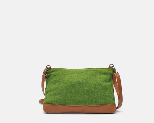 Bolso Wristlet de lino reciclado y piel