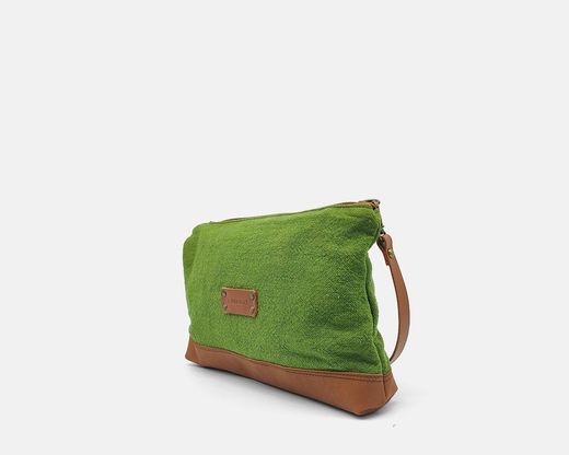 Bolso Wristlet de lino reciclado y piel