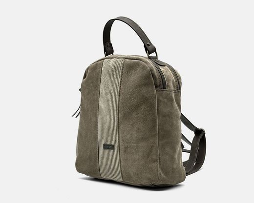 Mochila CUIROTS Bi em couro dividido e veludo cotelê